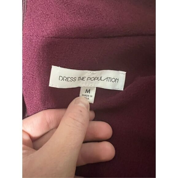 DRESS the POPULATION Bridal Burgundy Red Jackie Off Shoulder Crepe Formal Gown - Picture 4 of 5